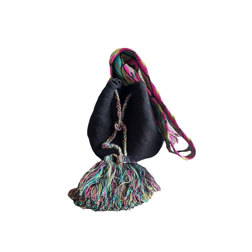 Wayuu Columbian Black & Multicolor Handmade Bucket Bag